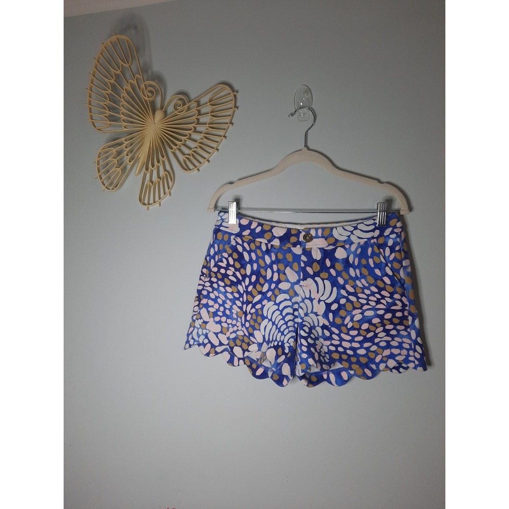 Lilly Pulitzer Buttercup Scalloped Shorts Blue Pink Abstract Print Size 0